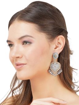 STUDIO B40 - Silver Heart Shape Beaded Dual Tone Brass Earrings