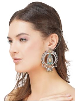 STUDIO B40 - Green Lord Krishna Pattern Dual Tone Brass Peacock Earrings