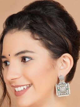 STUDIO B40 - Green Silver Tone Brass Earrings