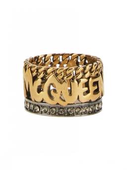 Alexander McQueen - Gold Graffiti Logo Ring (5.5)