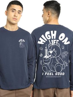 Bewakoof - Men's Blue High On Life Graphic Printed Oversized T-shirt
