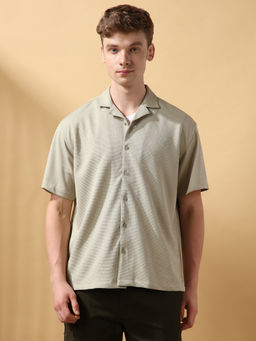 Dennis Lingo - Men Sage Textured Half Sleeves Relaxed Fit Shirt
