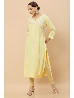 Soch - Women Yellow Rayon Floral Kurta