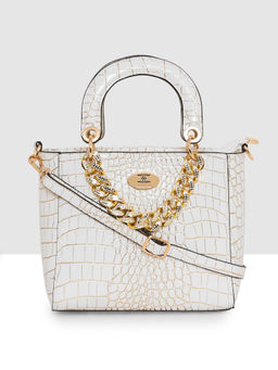 ESBEDA - White Color Croco Embossed Medium Handbag For Women