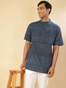 Fabindia - Navy Cotton Batik Printed Short Kurta