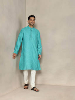 Fabindia - Blue Viscose Silk Printed Comfort Fit Kurta