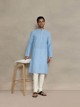 Fabindia - Blue Cotton Striped Comfort Fit Kurta