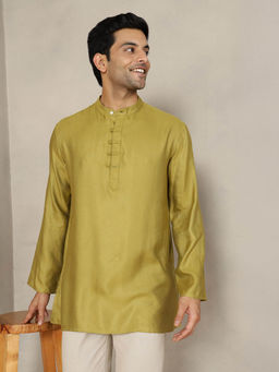Fabindia - Green Viscose Silk Woven Comfort Fit Kurta