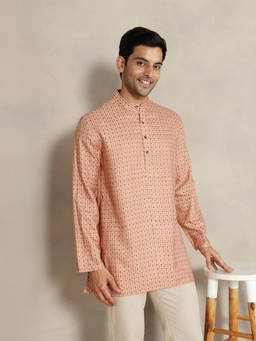 Fabindia - Peach Viscose Silk Printed Comfort Fit Kurta