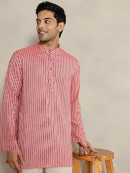 Fabindia - Red Cotton Striped Comfort Fit Kurta