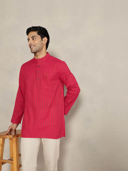 Fabindia - Red Cotton Blend Striped Comfort Fit Kurta