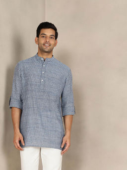 Fabindia - Grey Cotton Striped Comfort Fit Kurta