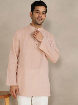 Fabindia - Beige Cotton Blend Self Design Comfort Fit Kurta