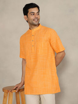Fabindia - Yellow Cotton Checks Comfort Fit Kurta
