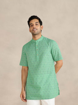 Fabindia - Green Cotton Printed Comfort Fit Kurta
