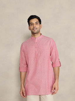 Fabindia - Pink Cotton Self Design Slim Fit Kurta