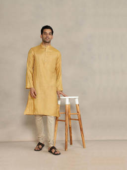 Fabindia - Yellow Silk Blend Woven Slim Fit Kurta