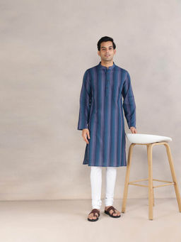 Fabindia - Blue Cotton Slim Fit Long Kurta