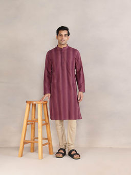 Fabindia - Wine Cotton Slim Fit Long Kurta