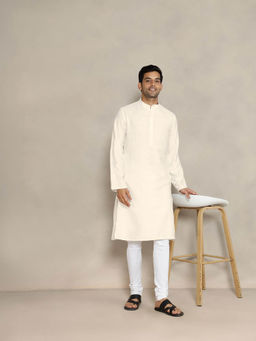 Fabindia - Off White Viscose Silk Solid Slim Fit Kurta