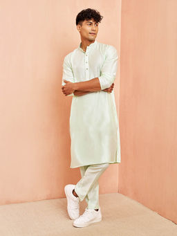 Vastramay - Men Mint Green Viscose Solid Kurta with Pant