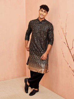 Vastramay - Men Black Georgette Kurta and Wide Leg Pant