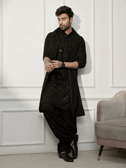 Vastramay - Men Black Rayon Shifli Embroidered Kurta with Patiala and Dupatta