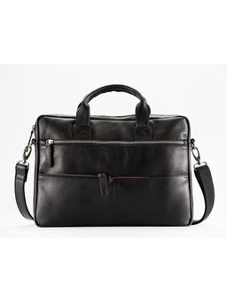 PICCO MASSIMO - Black Leather Messenger Bag for Mens Office Use