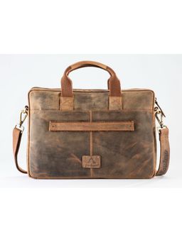 PICCO MASSIMO - Tan Leather Messenger Bag for Mens Office Use