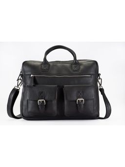 PICCO MASSIMO - Black Premium Leather Made Mens Laptop Padded Messenger Bag