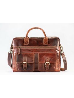 PICCO MASSIMO - Brown Premium Leather Made Mens Laptop Padded Messenger Bag