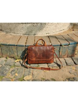 PICCO MASSIMO - Brown 15.6 inch Laptop Leather Bags for Mens