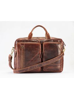 PICCO MASSIMO - Brown Leather Mens 15.6 inch Laptop Padded Office Messenger Bag