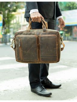 PICCO MASSIMO - Tan Leather Mens 15.6 inch Laptop Padded Office Messenger Bag