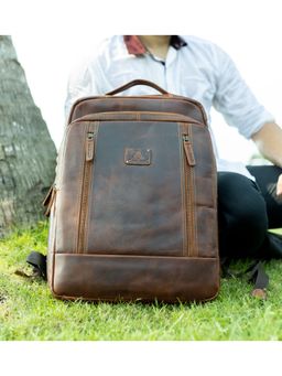 PICCO MASSIMO - Brown Premium Leather Laptop Backpack for 15.6 Inch laptop