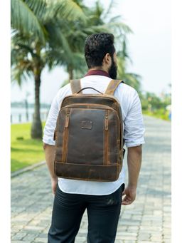 PICCO MASSIMO - Tan Premium Leather Laptop Backpack for 15.6 Inch laptop