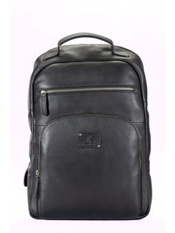 PICCO MASSIMO - Black Leather Laptop Backpack