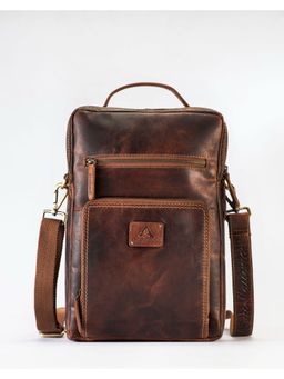 PICCO MASSIMO - Brown Leather Work Laptop Messenger Bag