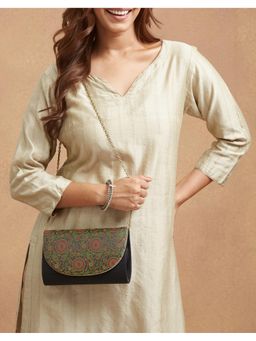 Fabindia - Black Polyester Clutch with Detachable Chain (Medium)