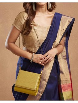 Fabindia - Yellow Polyester Clutch with Detachable Chain (Medium)