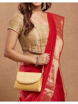 Fabindia - Yellow Polyester Clutch with Detachable Chain (Medium)