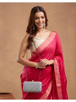 Fabindia - Grey Polyester Hand Embroidered Clutch with Detachable Chain (Medium)