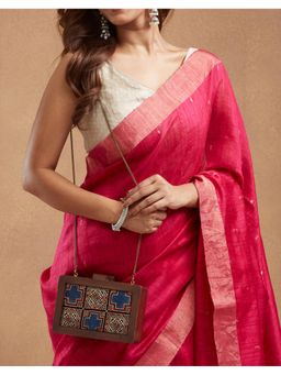 Fabindia - Brown Wood Clutch with Detachable Chain (Medium)