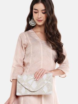 Anekaant - Mod Stitch Geometric Sequined Canvas Clutch with Detachable Chain