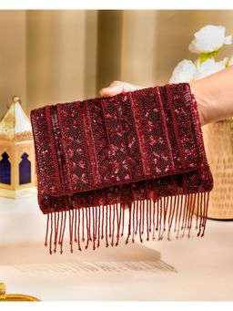 The Purple Sack - Maroon Mahira Clutch with Detachable Chain