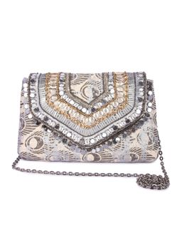 The Purple Sack - Silver Gold Duo Clutch with Detachable Chain