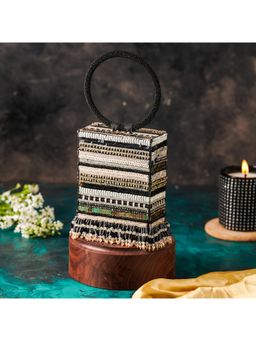 The Purple Sack - Ring Black Shone Clutch with Detachable Chain