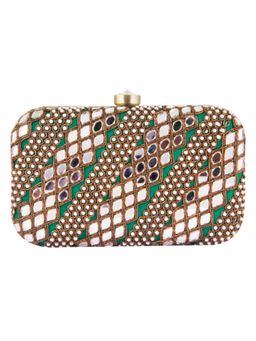 The Purple Sack - Green Mirrorwork Clutch with Detachable Chain