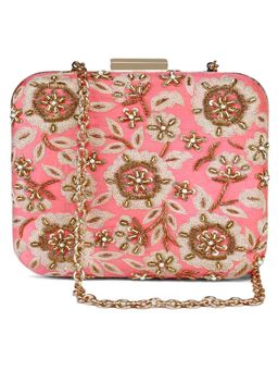 The Purple Sack - Coral Zardosi Clutch with Detachable Chain