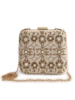 The Purple Sack - Mirrorwork Box Clutch with Detachable Chain